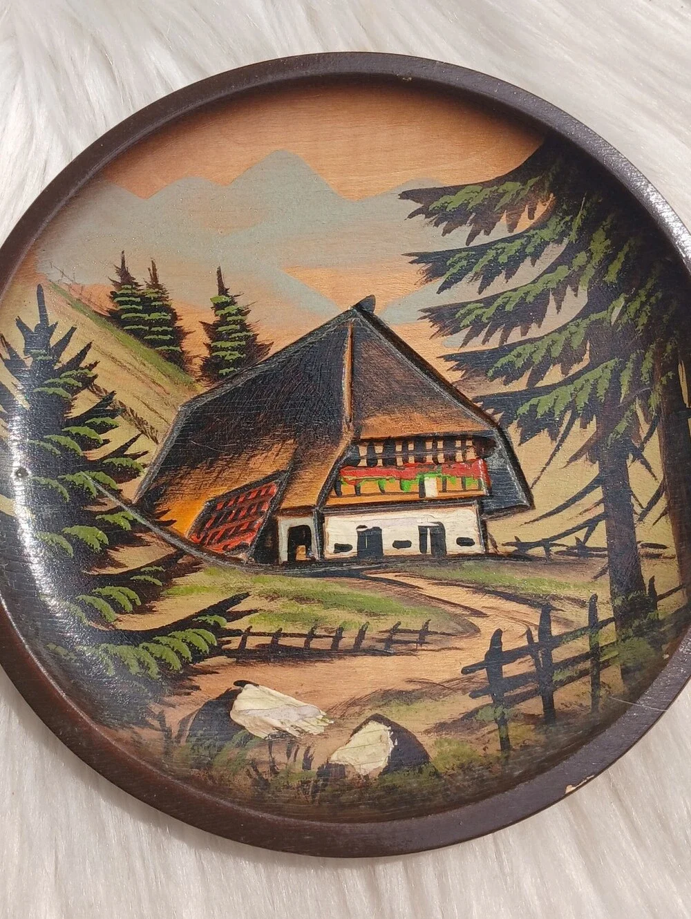 Vintage German Black Forest Schwarzwald Wood Wall Hanging Plaque Decor Painting